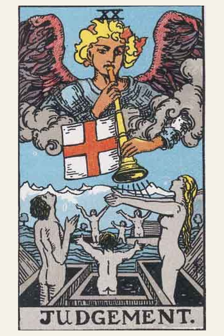 Judgement tarot card meaning with symbolic spiritual artwork for tarot readings.