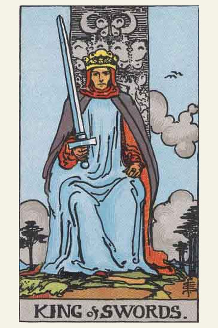 King of Swords tarot card meaning with symbolic spiritual artwork for tarot readings.