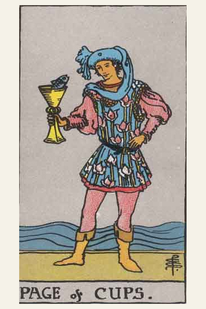 Page of Cups tarot card meaning with symbolic spiritual artwork for tarot readings.