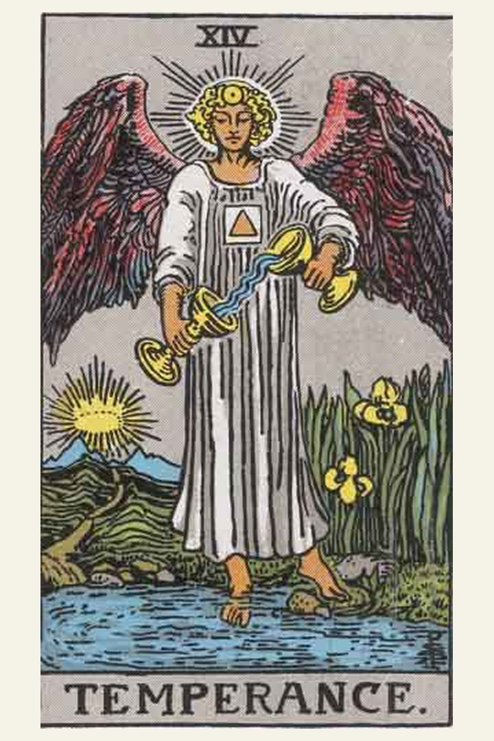 Temperance tarot card meaning with symbolic spiritual artwork for tarot readings.