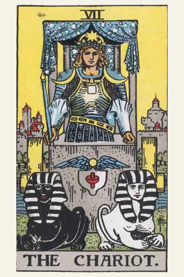 The Chariot tarot card meaning with symbolic spiritual artwork for tarot readings.