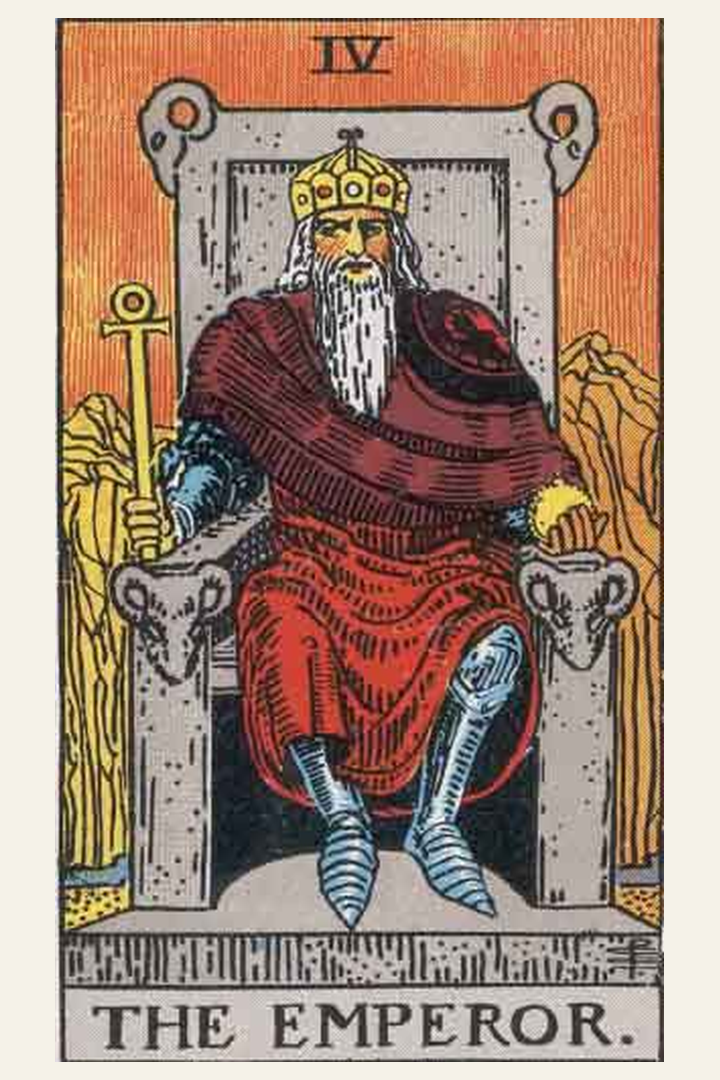 The Emperor tarot card meaning with symbolic spiritual artwork for tarot readings.