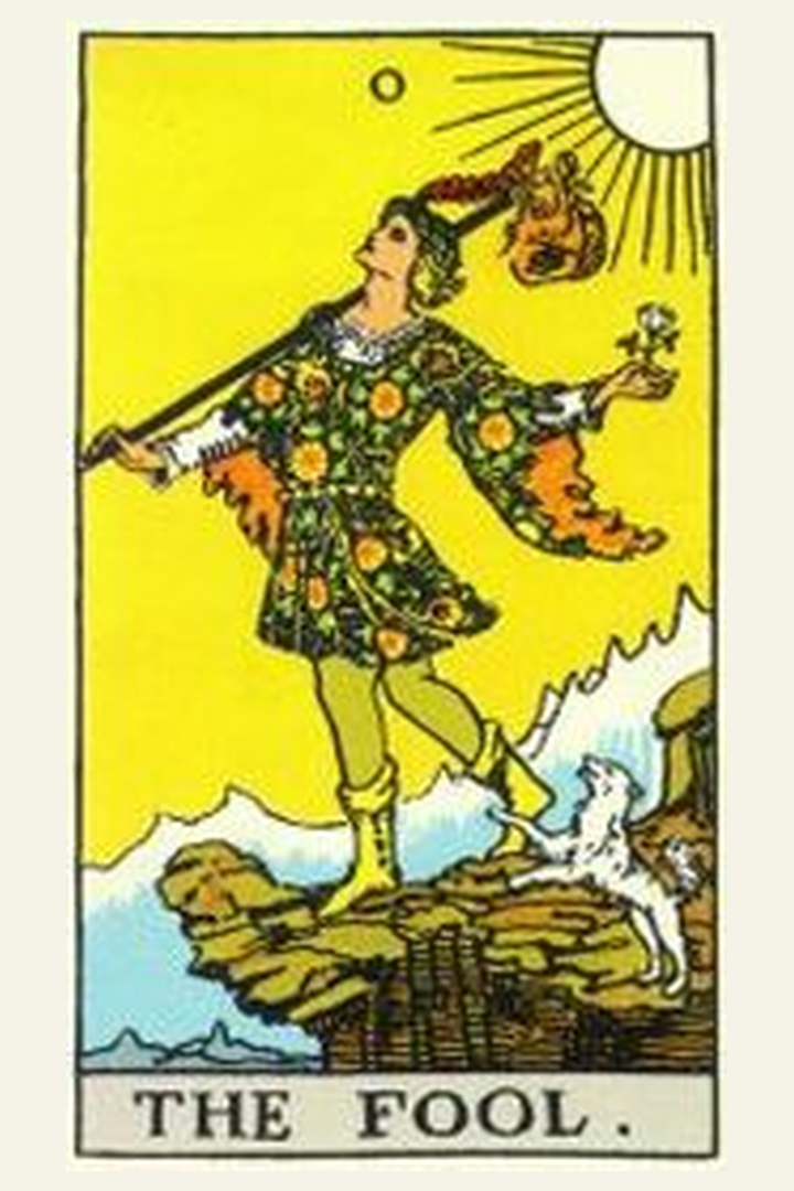 The Fool tarot card meaning with symbolic spiritual artwork for tarot readings.