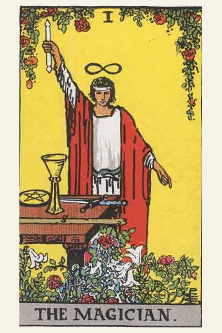 The Magician tarot card meaning with symbolic spiritual artwork for tarot readings.