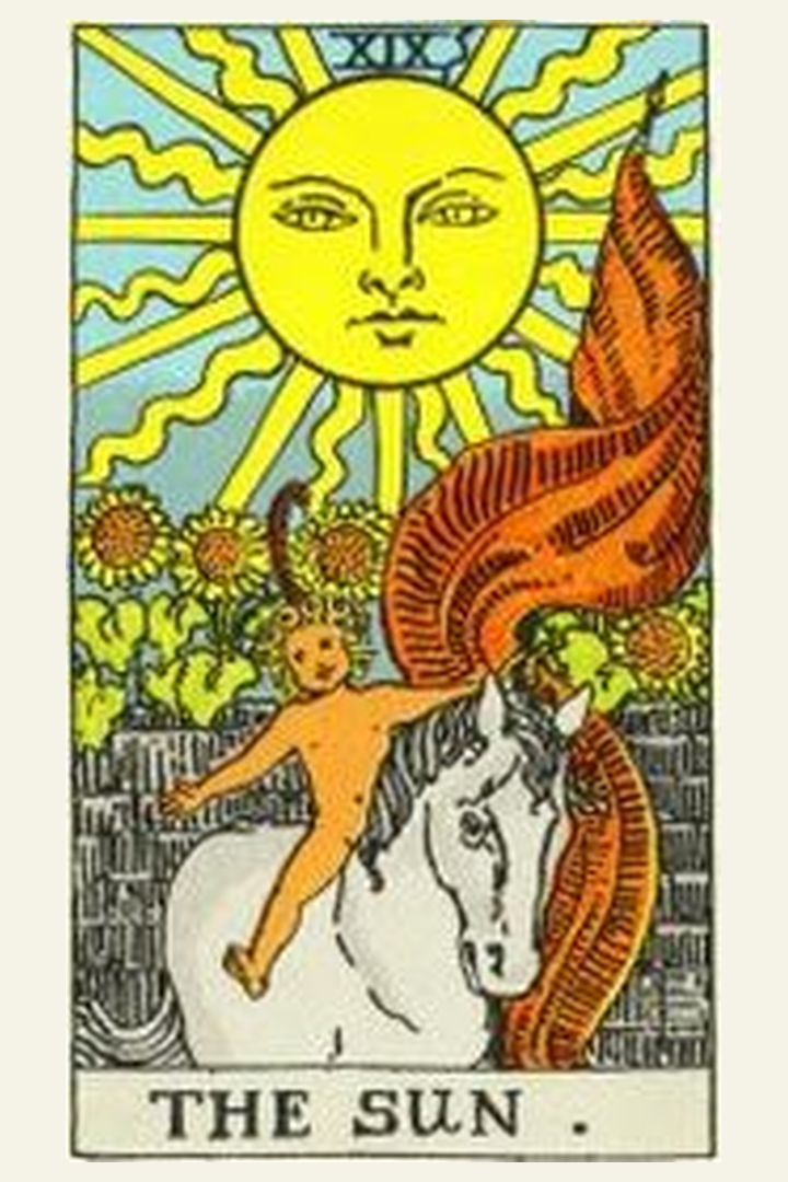 The Sun tarot card meaning with symbolic spiritual artwork for tarot readings.
