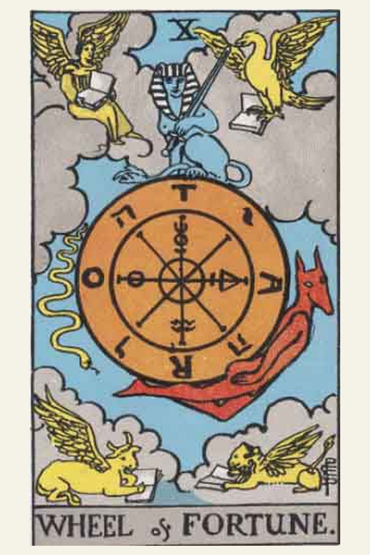 Wheel of Fortune tarot card meaning with symbolic spiritual artwork for tarot readings.